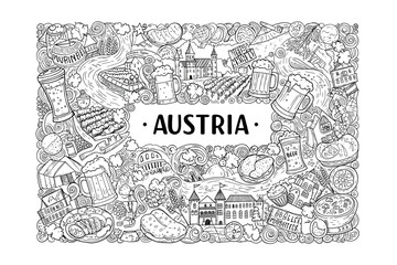 Fototapeta premium Culinary exploration of austria traditional dishes and beverages food cultural setting illustrated perspective. Vector illustration