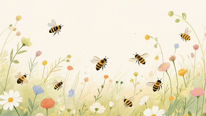 Bees in the Garden Flower Illustrator Artwork Banner Background Design Template  © art88