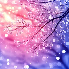 Winter branches, glistening drops, soft colors