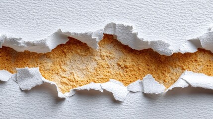 Torn Ripped White Paper with High Texture Isolated on Textured Background Revealing Gold Interior