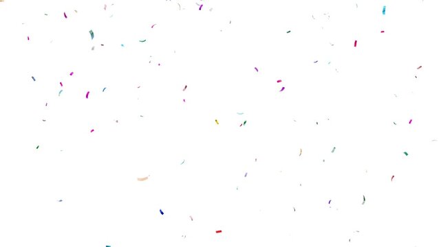 Colourful confetti party popper explosions On white background. Golden confetti burst confetti explodes Falling colorful confetti. 3D animation of exploding confetti. alpha channel included