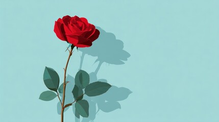 Obraz premium Red rose on light blue background