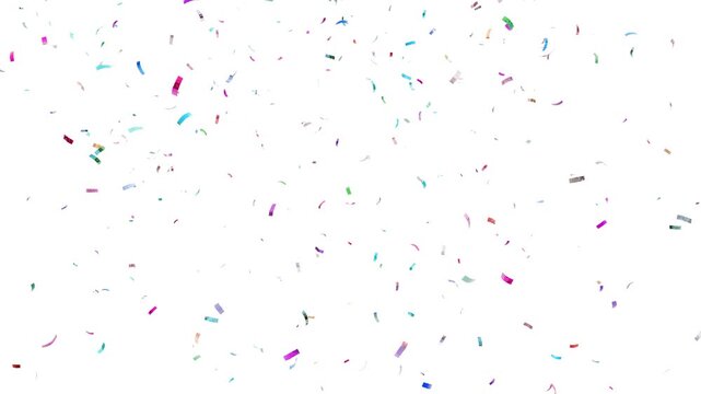 Colourful confetti party popper explosions On white background. Golden confetti burst confetti explodes Falling colorful confetti. 3D animation of exploding confetti. alpha channel included