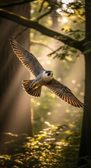 Fototapeta premium Falcon Soaring Through Forest Canopy.