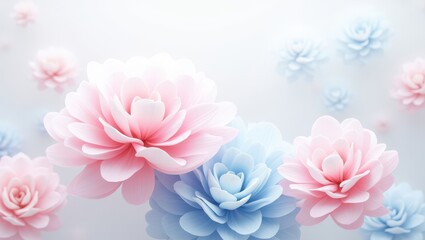 Fototapeta premium Delicate Pink and Blue Flowers Gracefully Blooming on White Background