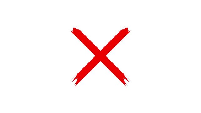 Cross brush hand drawing, red cross brush drawing Transparent alpha channel. cross mark animation White Background, Wrong Symbol in Motion graphic, Red X letter, crossed lines, green screen,