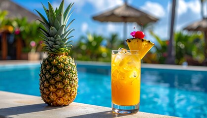 Refreshing pineapple drink by poolside
