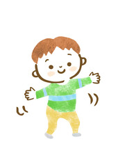 よちよち歩きの男の子の手描きイラスト