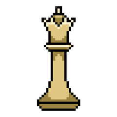 Pixel queen chess vector. Ideal for gaming, strategy, and intellectual themes. This modern, digital icon merges the classic chess piece with a pixelated, technology-inspired look.