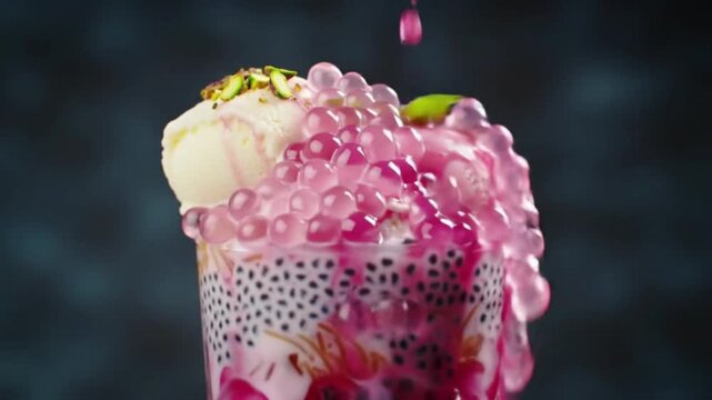 Rose Falooda with Ice Cream and Pink Boba