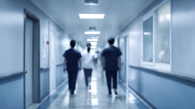 Dedicated medical professionals navigate a modern hospital corridor, embodying tireless healthcare