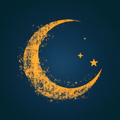 Grunge crescent moon with stars on dark background