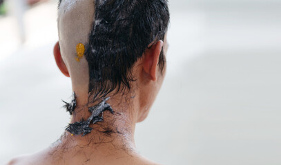 Partial Head Shave with Hair and Foam Visible