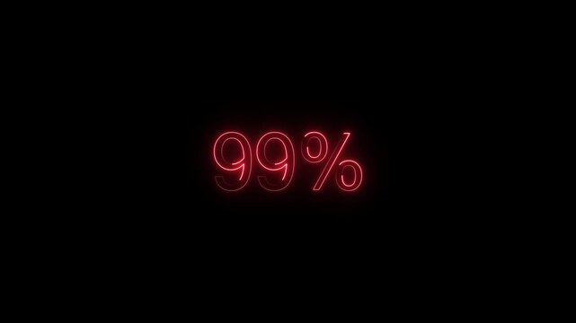 Red Neon 99 Percent Sign Glowing on Black Background Dynamic Percentage Display Countdown Sale Discount Offer