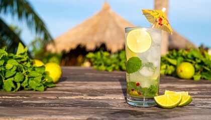 Refreshing summer cocktail with lime and mint