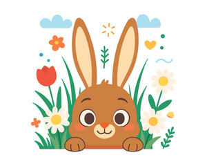 Fototapeta premium Sweet Rabbit with Spring Flowers