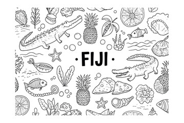Colorful illustrations of fiji's unique wildlife and marine life graphic design tropical environment artistic perspective. Vector illustration