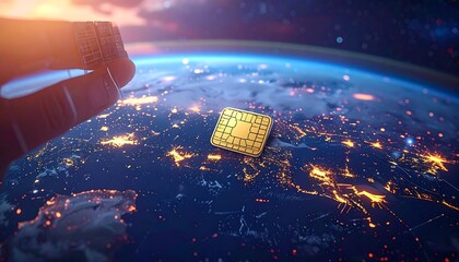 Satellite view of Earth with chip