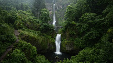 Stunning Multnomah Falls Cascading Through Lush Oregon Forests