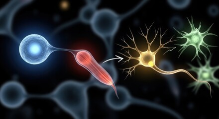 Neurological Network: Depiction of Neurotransmission with Nerve Cells and Synaptic Connections