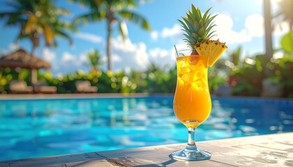 Refreshing tropical cocktail by poolside