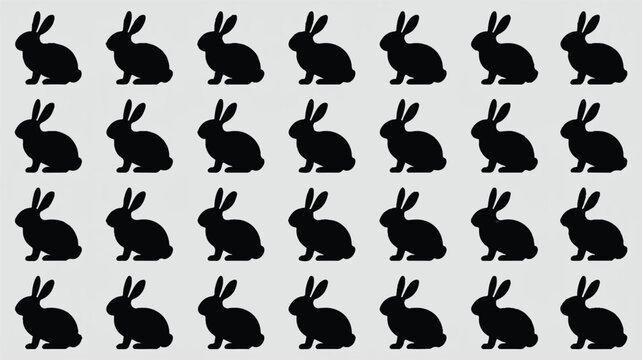 A collection of 30 black rabbit silhouettes arranged in a 6x5 grid against a white background.