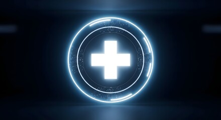 Abstract glowing circle with medical cross for global safety
