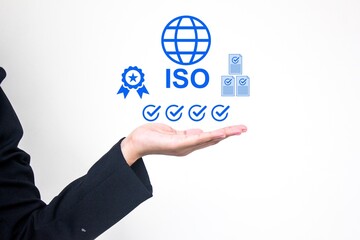 International Organization for Standardization. for quality control, global standards, and business compliance themes. representing a universal benchmark for products and services.