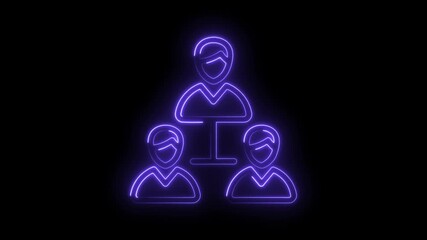 Leadership and teamwork neon animation glowing purple on black background depicting business hierarchy