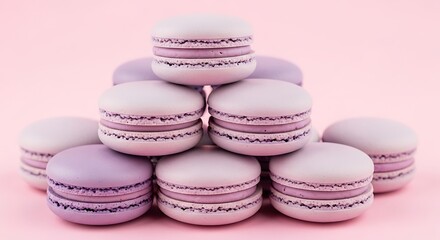 Obraz premium Stack of Colorful Macarons on Pink Background.