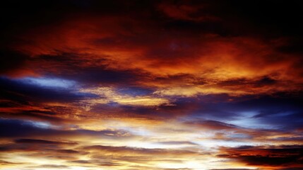 Fototapeta premium peace. A breathtaking sunset sky panorama with vibrant warm hues and glowing clouds. inspiring travel planning, travel magazines, designed for travel destination branding, inspires travel planning.