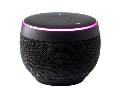 Smart Speaker Angled Side View with Voice Activation Light, isolated