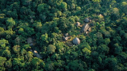 Fototapeta premium Aerial view rainforest village