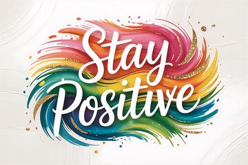 Radiant watercolor design featuring the inspiring message 'Stay Positive' with gold accents for a vibrant, uplifting touch perfect for encouraging content