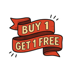 Buy 1 get 1 free red ribbon banner clipart with transparent background perfect for black friday sale promotion png design