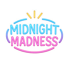 Midnight madness neon sign clipart with bright blue and pink glowing letters on transparent background perfect for black friday sale design png