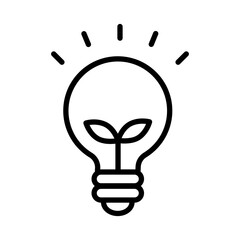 An icon of a new idea. A sprout sprouts from inside a light bulb.