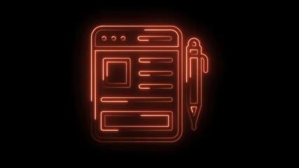 Neon style blog content creation writing concept animation on black background