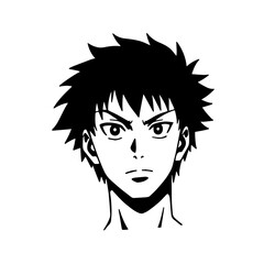 Black and white hot anime character line art illustration, stylish minimal outline drawing in clean style