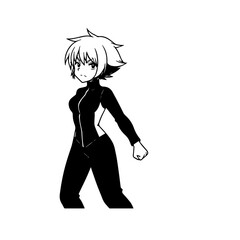 Black and white hot anime character line art illustration, stylish minimal outline drawing in clean style