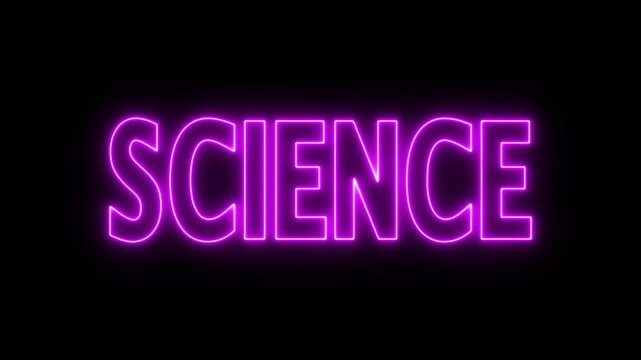 Animated glowing flickering neon inscription science. neon science text animation