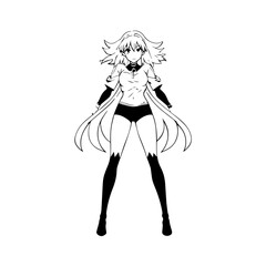 Black and white hot anime character line art illustration, stylish minimal outline drawing in clean style