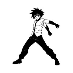 Black and white hot anime character line art illustration, stylish minimal outline drawing in clean style