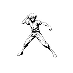 Black and white hot anime character line art illustration, stylish minimal outline drawing in clean style