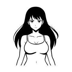 Black and white hot anime character line art illustration, stylish minimal outline drawing in clean style