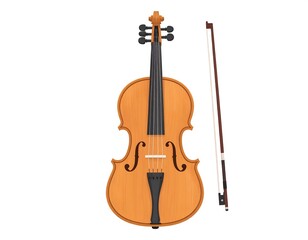 Fototapeta premium Sophisticated Violin and Bow on White Background