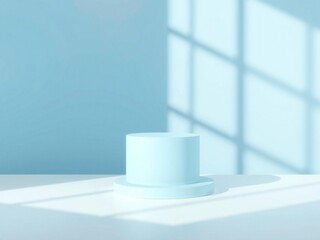Minimalist light blue stage with geometric window shadow overlay