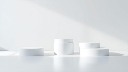 Minimalist white geometric shapes with soft light and shadow