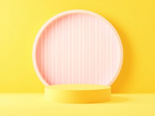 Minimalist easter egg shaped display with yellow podium and pink background