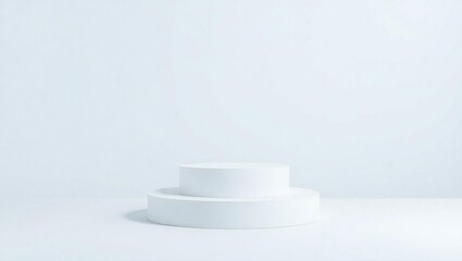 Minimalist white podium with soft lighting and clean background